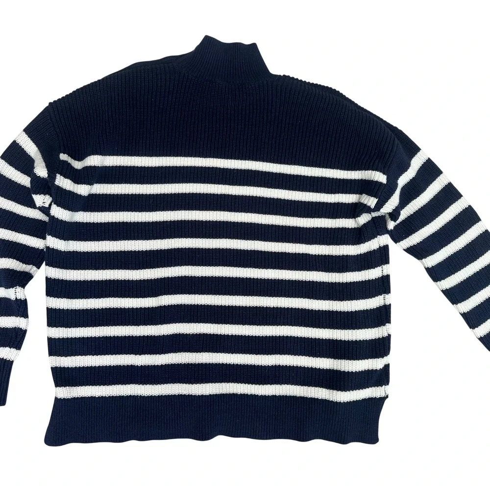 Loft Navy White Striped Mock Neck‎ Sweater Coastal Preppy Nautical Chic medium